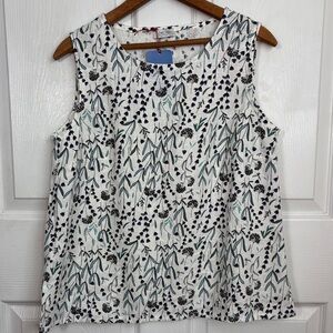 New NWT Linen Sea Floral Ivy Sleeveless Top White